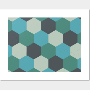 Dark and light green shades, hexagon geometric pattern Posters and Art